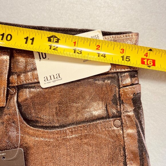 a.n.a. Women’s High-Rise Straight Stretch Metallic Effect Copper Jeans Sz 10 NWT - Picture 9 of 14